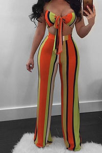 Fashion Sexy Multicolor Stripe Trousers Set