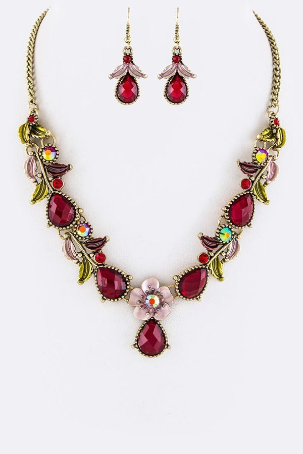 Mix Crystal Flowers Statement Necklace Set