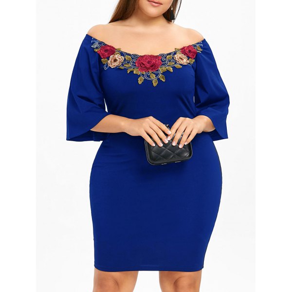 Plus Size Off The Shoulder Embroidery Dress