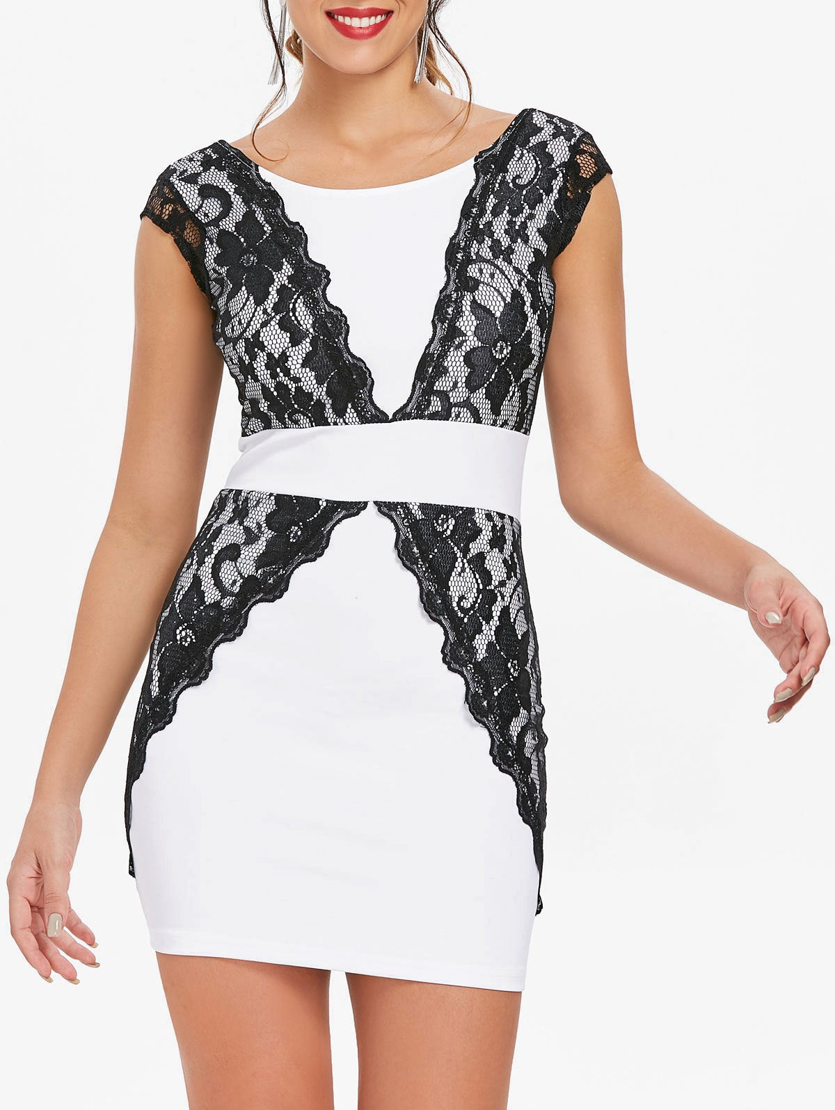Contrast Lace Bodycon Mini Homecoming Dress