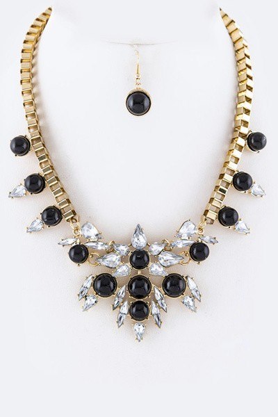 Pearl & Crystal Statement Necklace Set