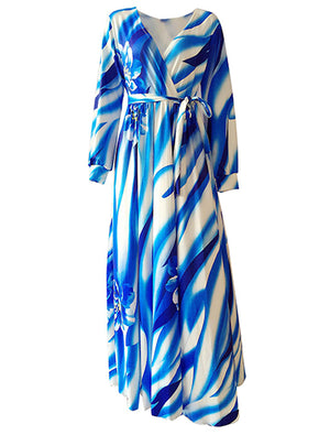Women's Full Length Maxi Dress - Diagonally Cut Bodice
