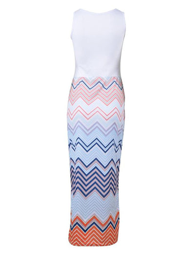 Summer Maxi Dress - All White Top / Chevron Skirt / Sleeveless
