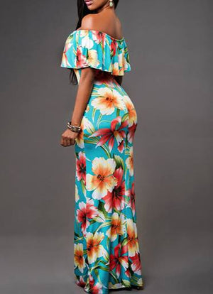Women's Maxi Dress - Off the Shoulder Floral Print