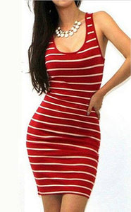 Tank Style Bodycon Dress - Narrow Horizontal Stripes