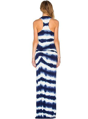 Maxi Dress - Blue/White Tie Dyed Style