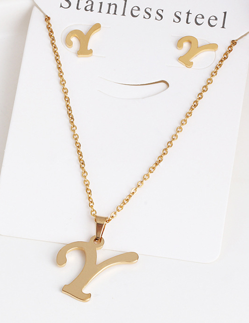 Fashion Gold Stainless Steel Letter Necklace and Earring Sets
