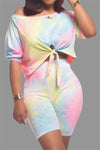 Stylish Tie-Dyed Boat Neck Elbow Sleeves Stretch Fit Short Set