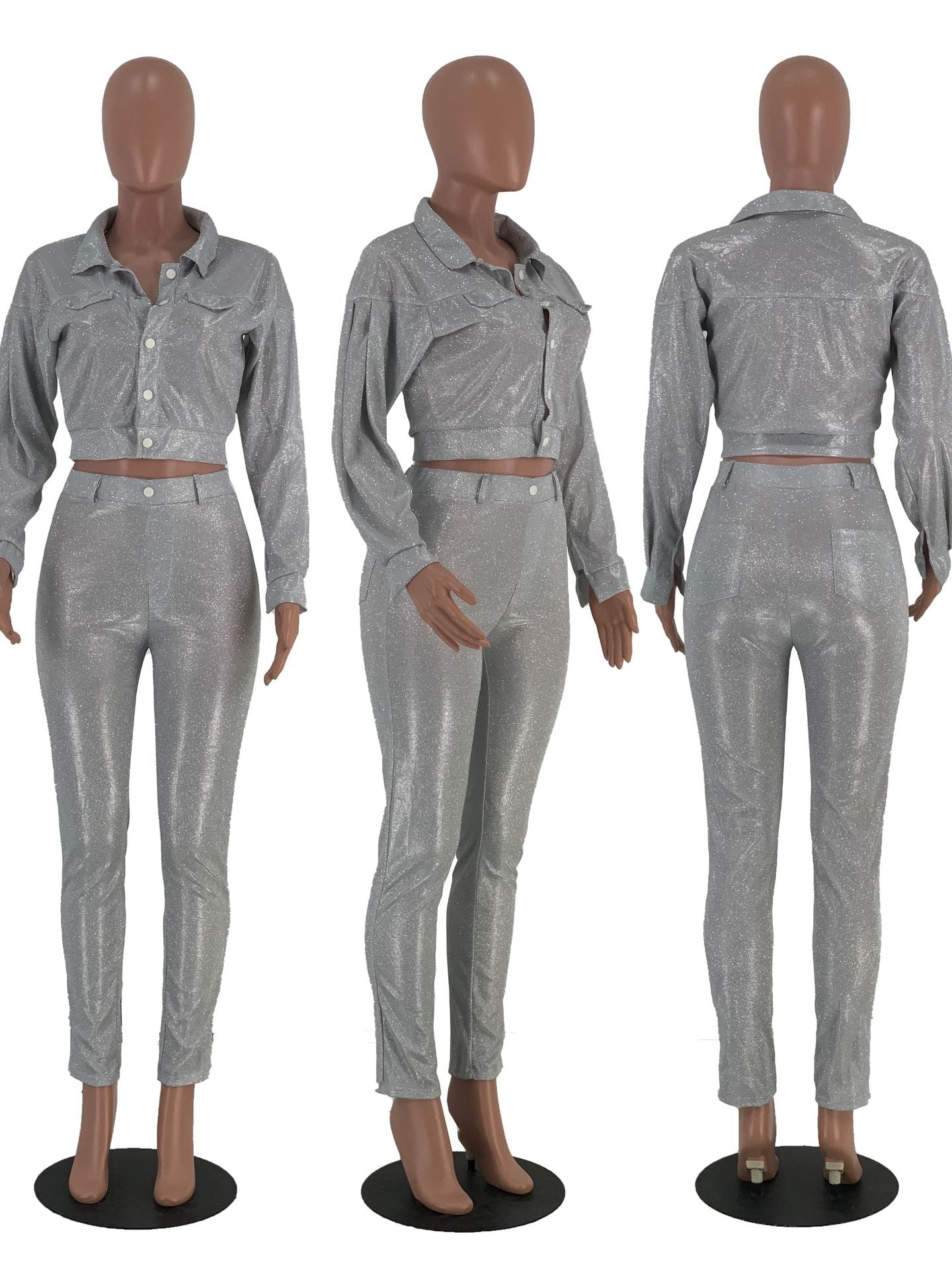 Club Shiny Fashion Outfits Women Jacket Bodycon Pants
