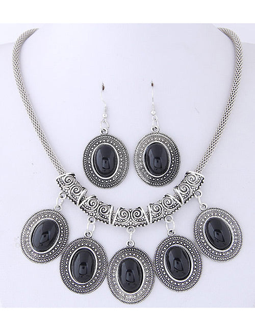 Fashion Oval Shape Gemstone Decorated Jewelry Sets