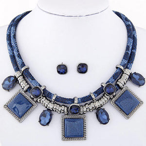 Fashion Blue Gemstone Decorated Square Shape Design