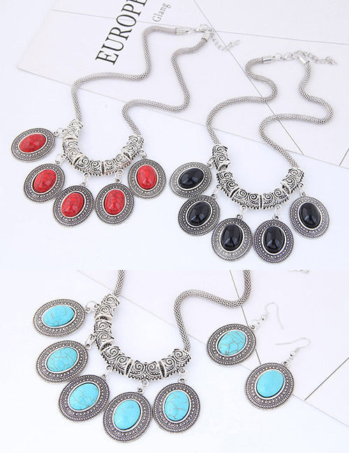 Fashion Oval Shape Gemstone Decorated Jewelry Sets