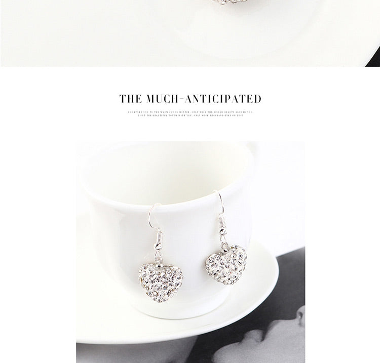 Fashion Silver Heart-studded Necklace Earring Set