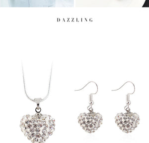 Fashion Silver Heart-studded Necklace Earring Set