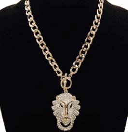 Silver/Gold with Clear, Red, and Green Rhinestone Lion Stretch Necklace
