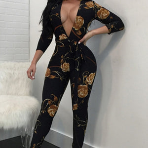 Women's Plunging Front Bodycon Jumpsuit